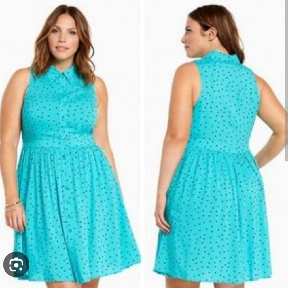 Torrid Aqua Heart Print Button Shirt Dress 3